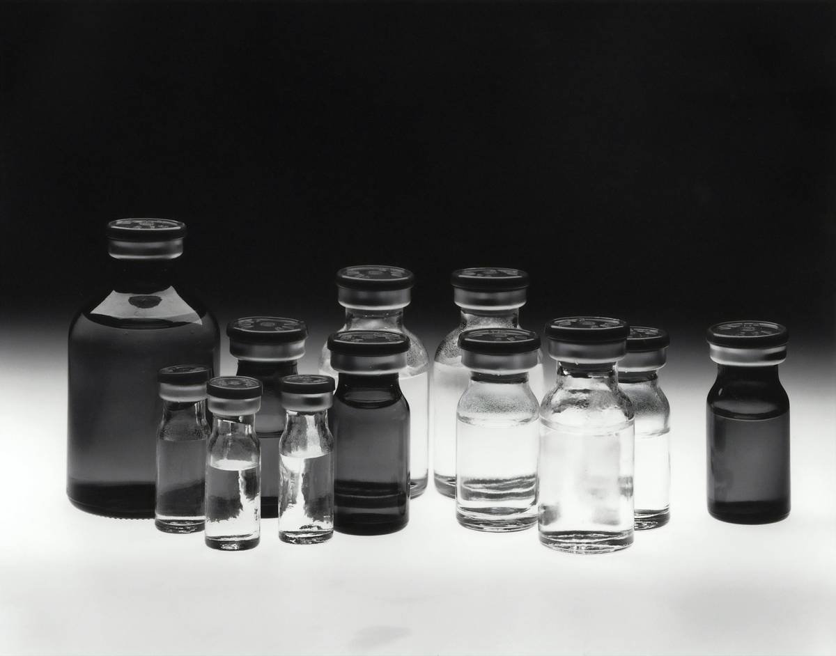 Variety of chemotherapy drugs in bottles.